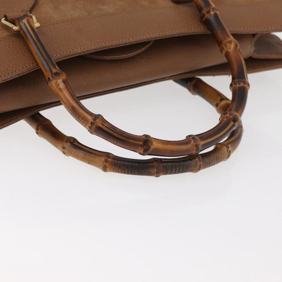 GUCCI Bamboo Tote Bag Suede Leather Brown Gold 002 1186 0259 Auth bs34551
