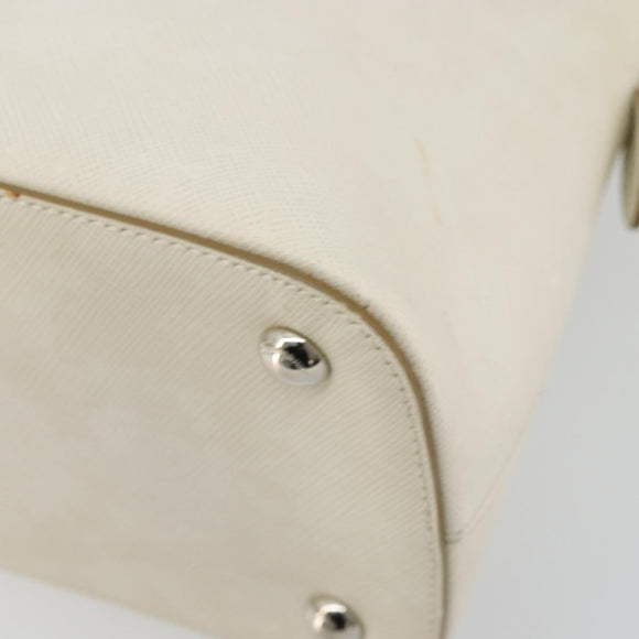 Salvatore Ferragamo Gancini Hand Bag Leather White Silver Auth bs34555
