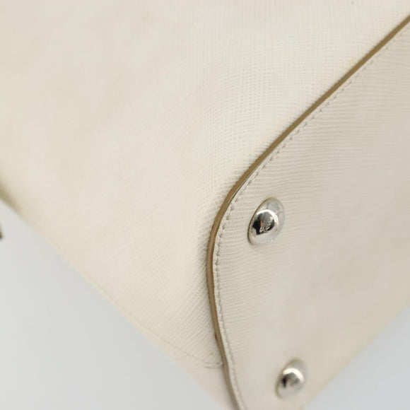 Salvatore Ferragamo Gancini Hand Bag Leather White Silver Auth bs34555