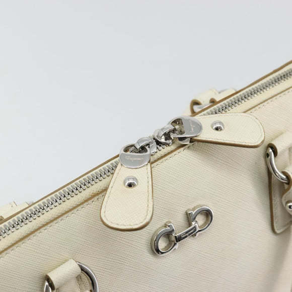 Salvatore Ferragamo Gancini Hand Bag Leather White Silver Auth bs34555