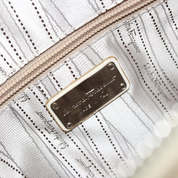 Salvatore Ferragamo Gancini Hand Bag Leather White Silver Auth bs34555