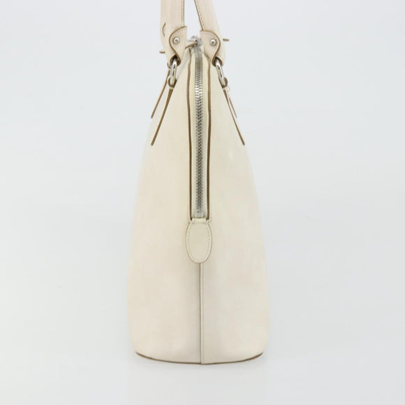 Salvatore Ferragamo Gancini Hand Bag Leather White Silver Auth bs34555