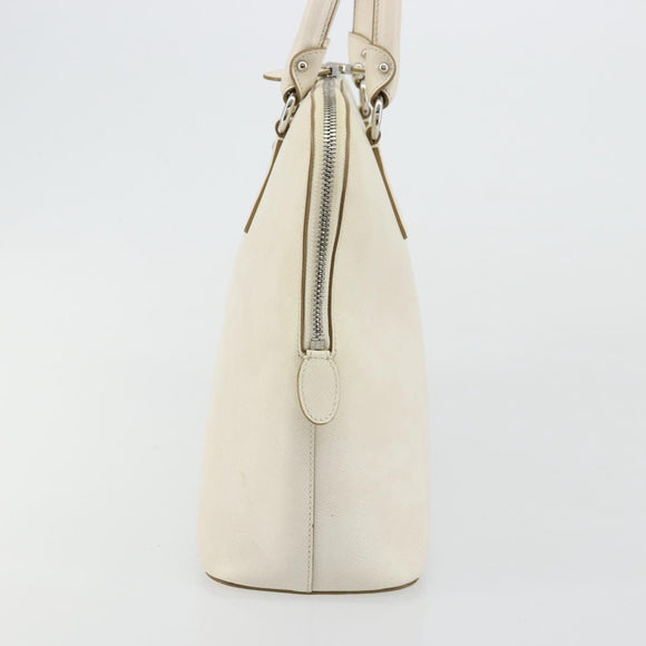 Salvatore Ferragamo Gancini Hand Bag Leather White Silver Auth bs34555
