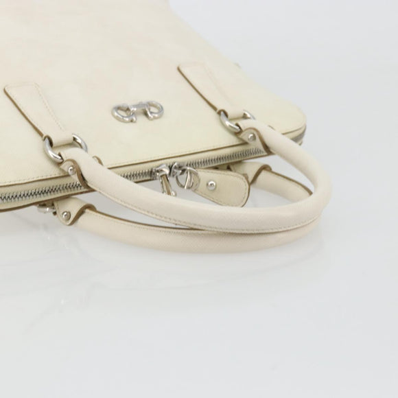 Salvatore Ferragamo Gancini Hand Bag Leather White Silver Auth bs34555