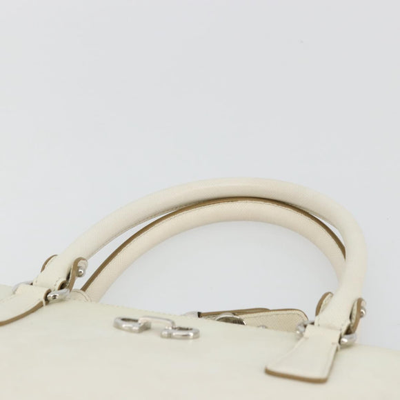 Salvatore Ferragamo Gancini Hand Bag Leather White Silver Auth bs34555