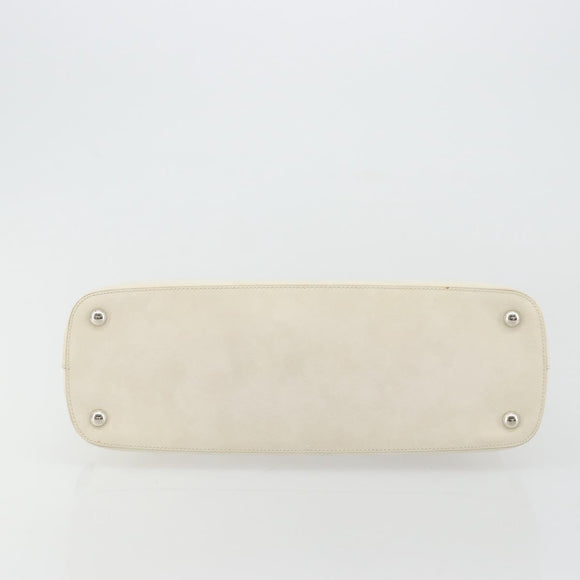 Salvatore Ferragamo Gancini Hand Bag Leather White Silver Auth bs34555