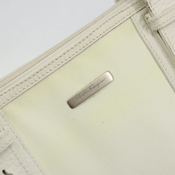 Salvatore Ferragamo Tote Bag Nylon White Silver Auth bs34557