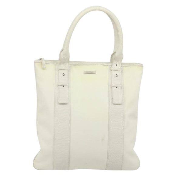 Salvatore Ferragamo Tote Bag Nylon White Silver Auth bs34557