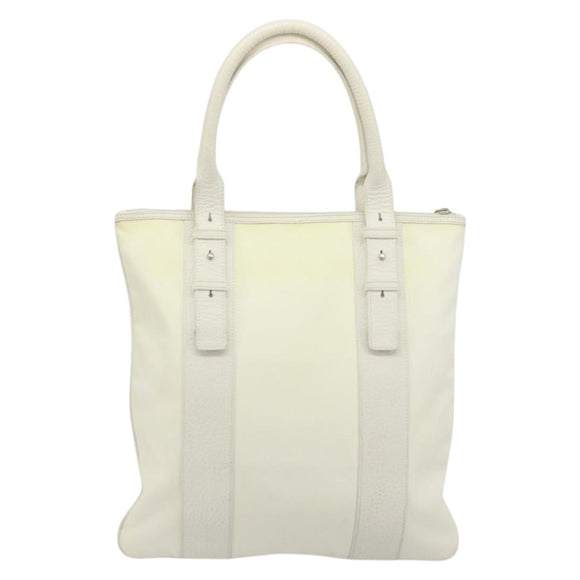 Salvatore Ferragamo Tote Bag Nylon White Silver Auth bs34557