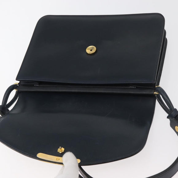 Christian Dior Shoulder Bag Leather Navy Gold Auth bs34558