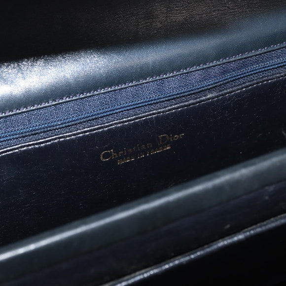 Christian Dior Shoulder Bag Leather Navy Gold Auth bs34558