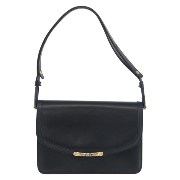 Christian Dior Shoulder Bag Leather Navy Gold Auth bs34558
