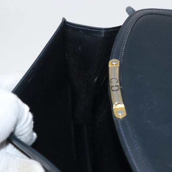 Christian Dior Shoulder Bag Leather Navy Gold Auth bs34558