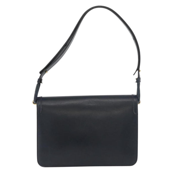Christian Dior Shoulder Bag Leather Navy Gold Auth bs34558