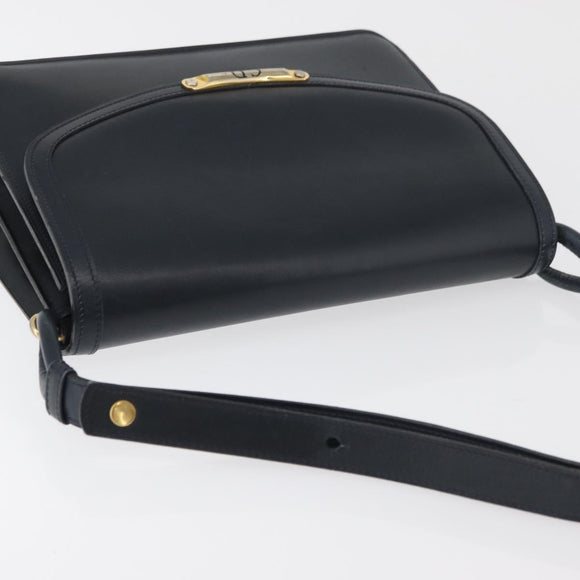 Christian Dior Shoulder Bag Leather Navy Gold Auth bs34558
