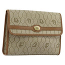 Christian Dior Honeycomb Canvas Pouch PVC Leather Beige Gold Auth bs34559A-1