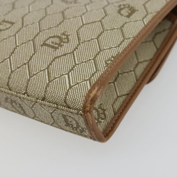 Christian Dior Honeycomb Canvas Pouch PVC Leather Beige Gold Auth bs34559A