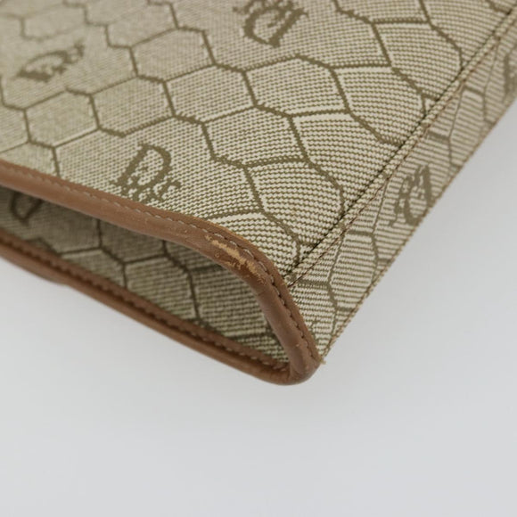 Christian Dior Honeycomb Canvas Pouch PVC Leather Beige Gold Auth bs34559A