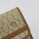 Christian Dior Honeycomb Canvas Pouch PVC Leather Beige Gold Auth bs34559A-12