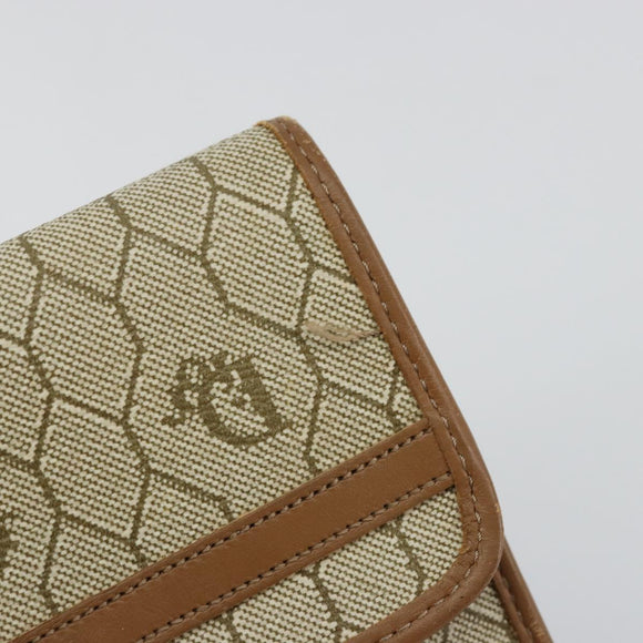 Christian Dior Honeycomb Canvas Pouch PVC Leather Beige Gold Auth bs34559A