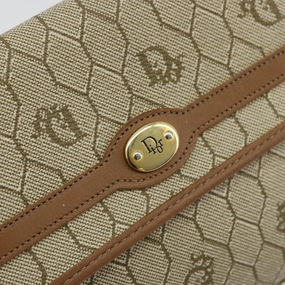 Christian Dior Honeycomb Canvas Pouch PVC Leather Beige Gold Auth bs34559A