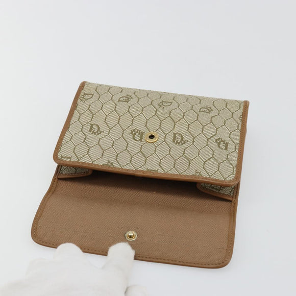 Christian Dior Honeycomb Canvas Pouch PVC Leather Beige Gold Auth bs34559A