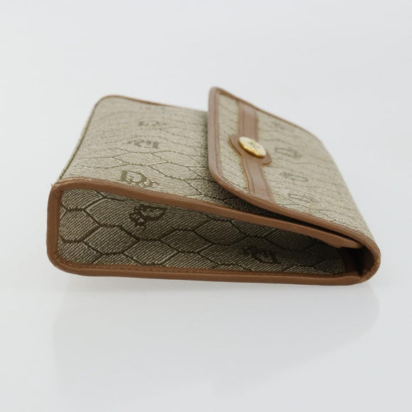 Christian Dior Honeycomb Canvas Pouch PVC Leather Beige Gold Auth bs34559A