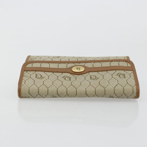 Christian Dior Honeycomb Canvas Pouch PVC Leather Beige Gold Auth bs34559A