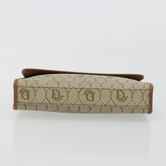 Christian Dior Honeycomb Canvas Pouch PVC Leather Beige Gold Auth bs34559A