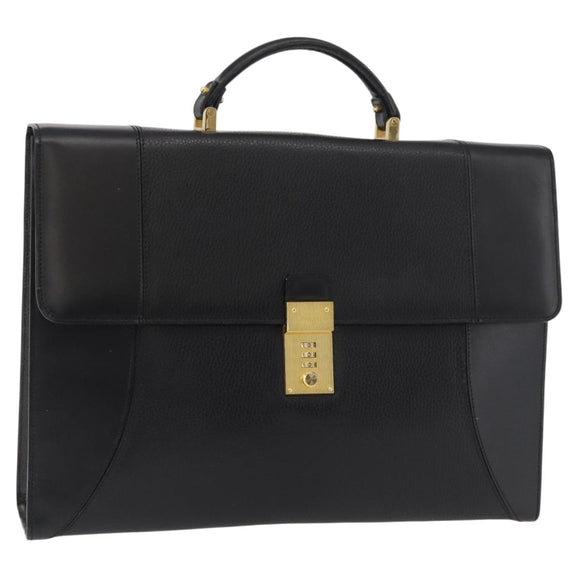 BALLY Business Bag Leather Black Gold Auth bs34560