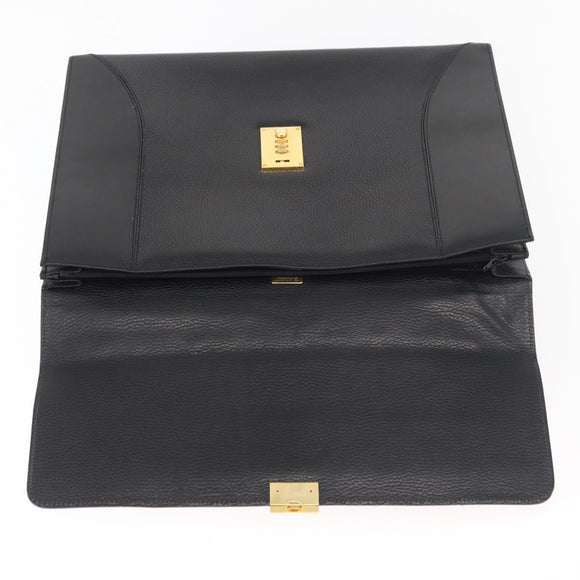BALLY Business Bag Leather Black Gold Auth bs34560