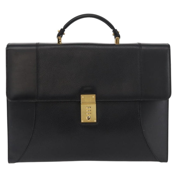 BALLY Business Bag Leather Black Gold Auth bs34560