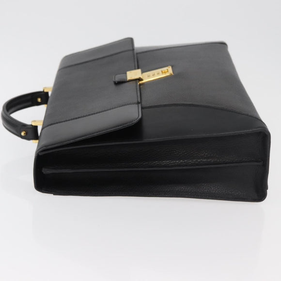 BALLY Business Bag Leather Black Gold Auth bs34560