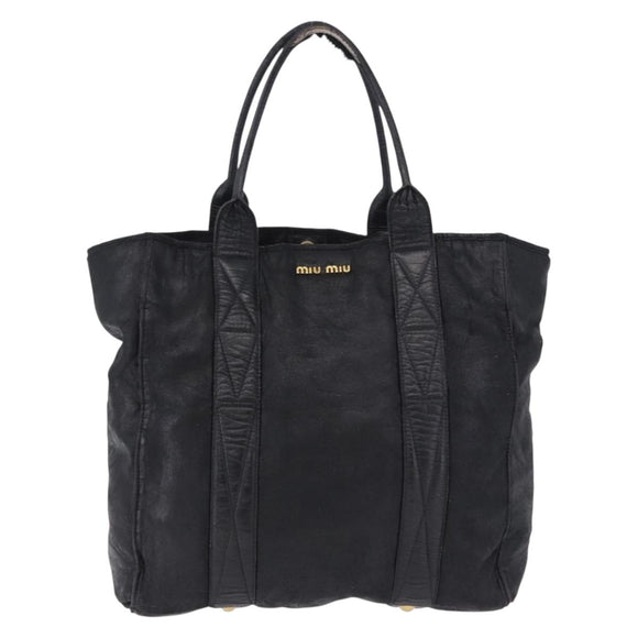 Miu Miu Tote Bag Leather Black Gold Auth bs34561
