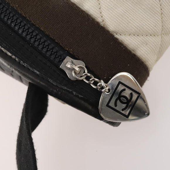 CHANEL Sports Line Shoulder Bag Canvas White Silver CC Auth bs34562