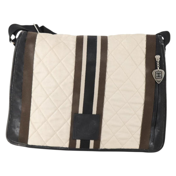 CHANEL Sports Line Shoulder Bag Canvas White Silver CC Auth bs34562