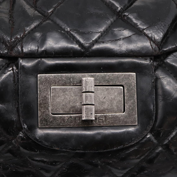 CHANEL Chain Matelasse 2.55 Shoulder Bag Patent leather Black CC Auth bs34563