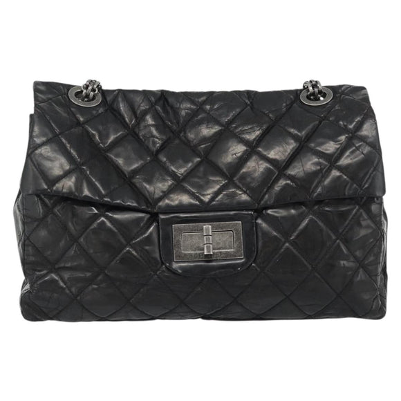 CHANEL Chain Matelasse 2.55 Shoulder Bag Patent leather Black CC Auth bs34563