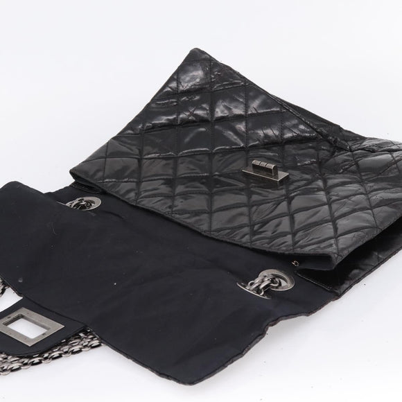 CHANEL Chain Matelasse 2.55 Shoulder Bag Patent leather Black CC Auth bs34563