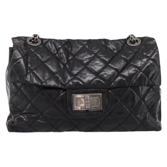 CHANEL Chain Matelasse 2.55 Shoulder Bag Patent leather Black CC Auth bs34563