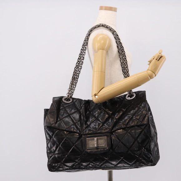 CHANEL Chain Matelasse 2.55 Shoulder Bag Patent leather Black CC Auth bs34563