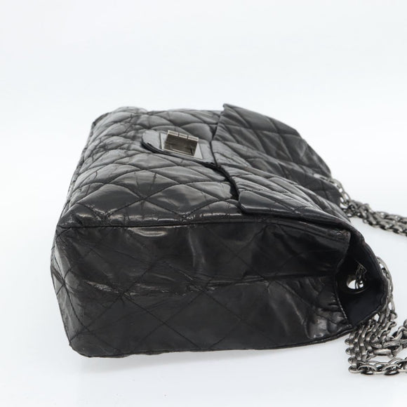 CHANEL Chain Matelasse 2.55 Shoulder Bag Patent leather Black CC Auth bs34563