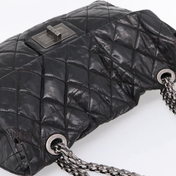 CHANEL Chain Matelasse 2.55 Shoulder Bag Patent leather Black CC Auth bs34563