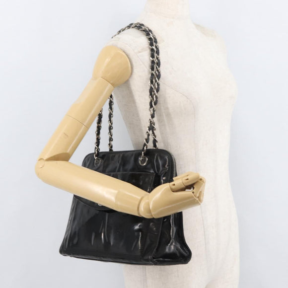 CHANEL Chain Shoulder Bag Patent leather Black Silver CC Auth bs34564