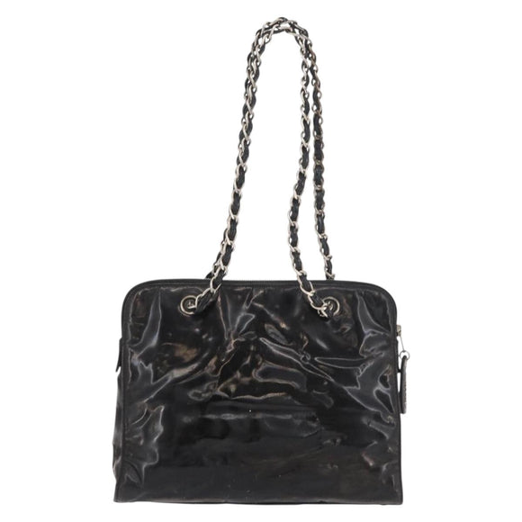 CHANEL Chain Shoulder Bag Patent leather Black Silver CC Auth bs34564