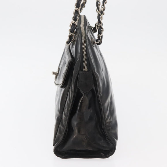 CHANEL Chain Shoulder Bag Patent leather Black Silver CC Auth bs34564