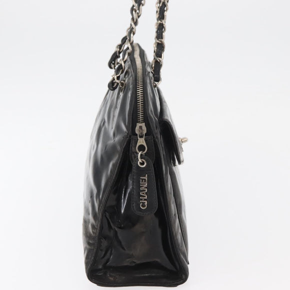 CHANEL Chain Shoulder Bag Patent leather Black Silver CC Auth bs34564