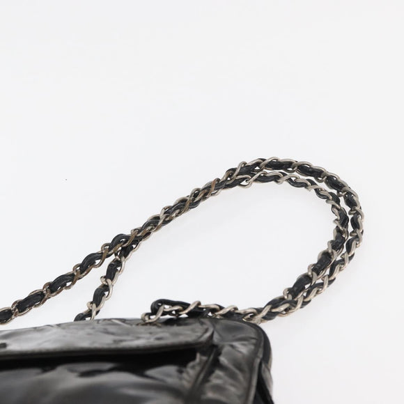 CHANEL Chain Shoulder Bag Patent leather Black Silver CC Auth bs34564