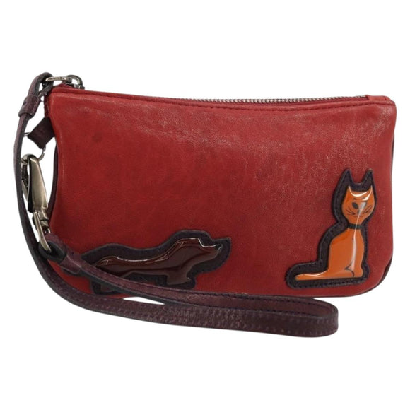 Miu Miu Hand Pouch Hand Bag Leather Red Auth bs34578