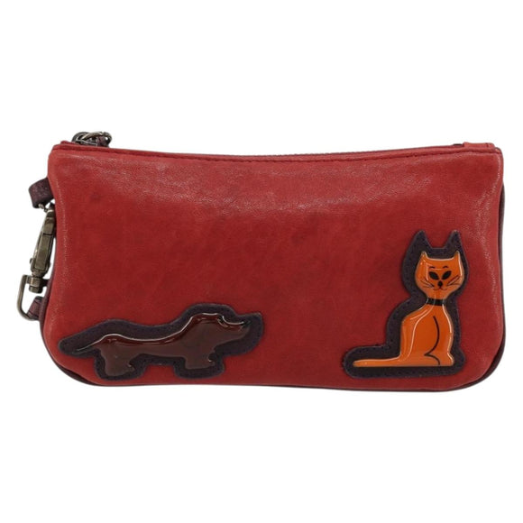 Miu Miu Hand Pouch Hand Bag Leather Red Auth bs34578
